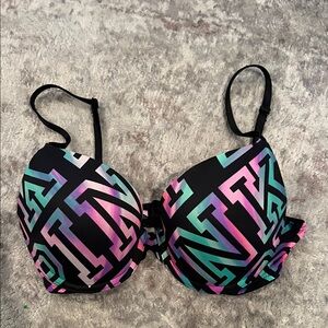 Victoria's Secret PINK Rainbow Logo Bra 32D Underwire Lightly Lined